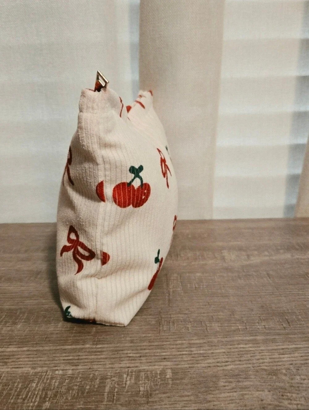 2 Pcs Cherry & Bow Corduroy Makeup Bag  Cream Cosmetic Pouch NWOT